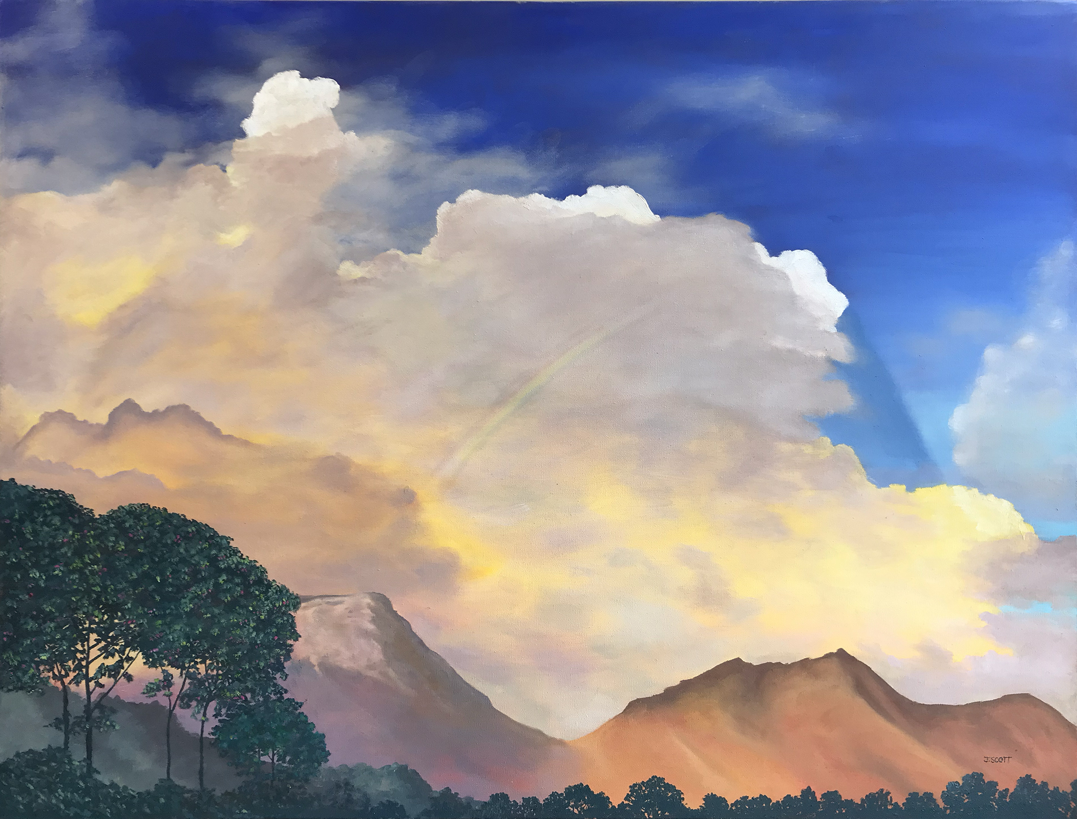 Pele's Dream painting of large cloud over Hawaian mountains